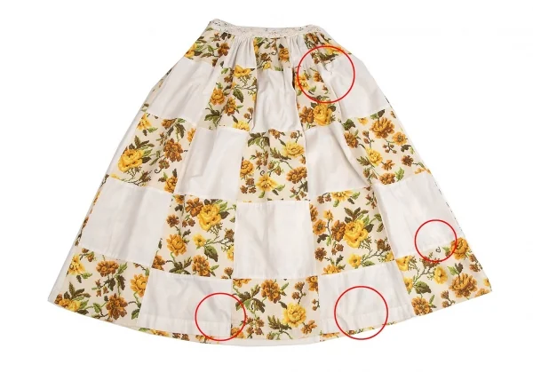 トリココムデギャルソンtricot COMME des GARCONS クロスステッチフラワープリントパッチワークスカート 黄生成りS K-70841_010