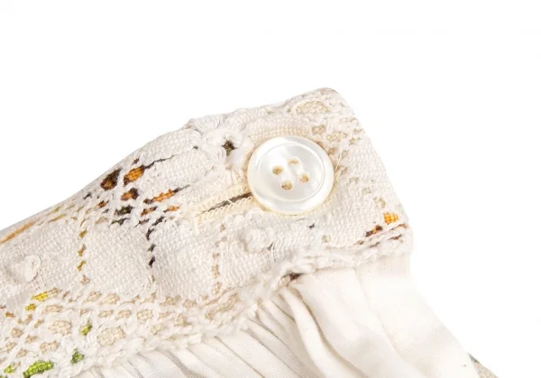 トリココムデギャルソンtricot COMME des GARCONS クロスステッチフラワープリントパッチワークスカート 黄生成りS K-70841_005