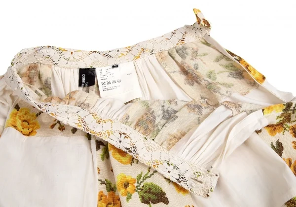 トリココムデギャルソンtricot COMME des GARCONS クロスステッチフラワープリントパッチワークスカート 黄生成りS K-70841_006
