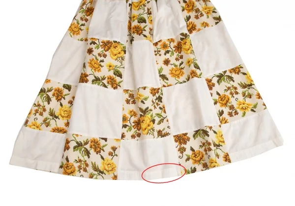 トリココムデギャルソンtricot COMME des GARCONS クロスステッチフラワープリントパッチワークスカート 黄生成りS K-70841_007