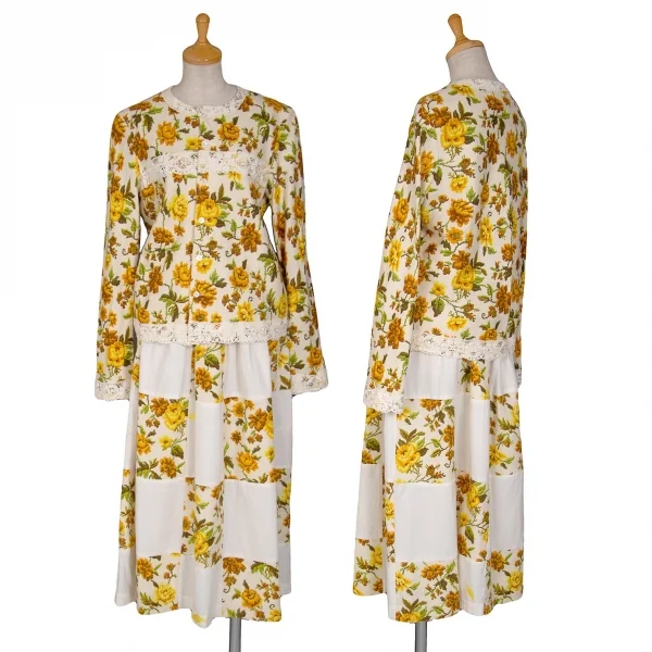 トリココムデギャルソンtricot COMME des GARCONS クロスステッチフラワープリントセットアップ 黄生成りM/S K-70842_001