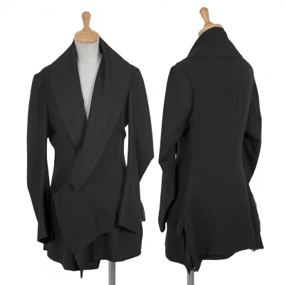 ヨウジヤマモト ファムYohji Yamamoto FEMME シフォン切替ウールギャバ変形ジャケット 黒