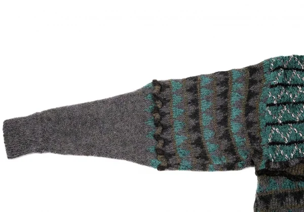 イッセイミヤケISSEY MIYAKE ウールアクリルデザインニット 緑カーキ他M位 K-70909_006