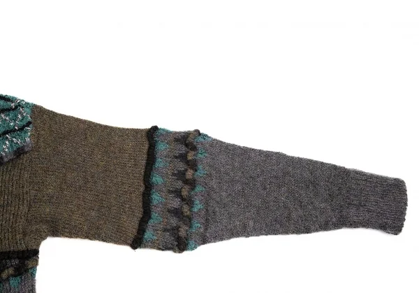 イッセイミヤケISSEY MIYAKE ウールアクリルデザインニット 緑カーキ他M位 K-70909_008