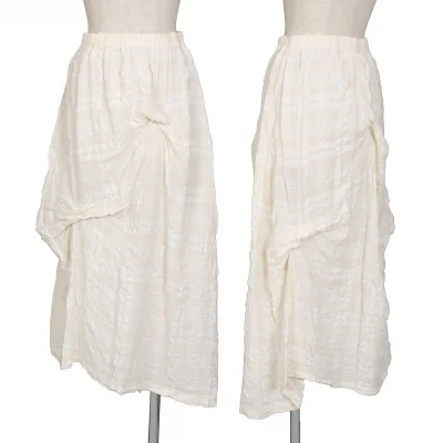 イッセイミヤケISSEY MIYAKEI.S. コットンリネンチェックタックスカート アイボリー