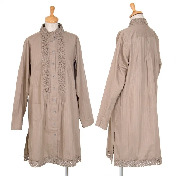 イッセイミヤケ ハートISSEY MIYAKE HaaT コードレース装飾シャツチュニック モカ2 K-70945_001