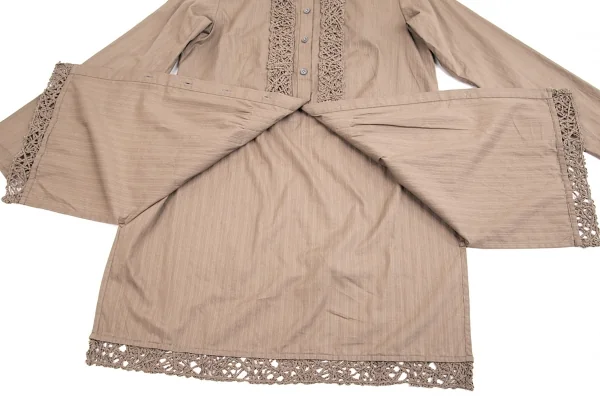 イッセイミヤケ ハートISSEY MIYAKE HaaT コードレース装飾シャツチュニック モカ2 K-70945_013