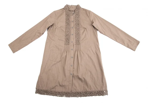 イッセイミヤケ ハートISSEY MIYAKE HaaT コードレース装飾シャツチュニック モカ2 K-70945_002