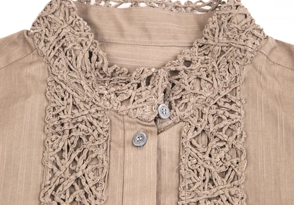 イッセイミヤケ ハートISSEY MIYAKE HaaT コードレース装飾シャツチュニック モカ2 K-70945_005