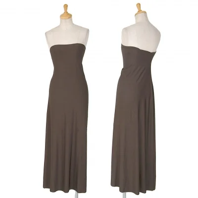 イッセイミヤケISSEY MIYAKE レーヨンポリストレッチストラップレスワンピース