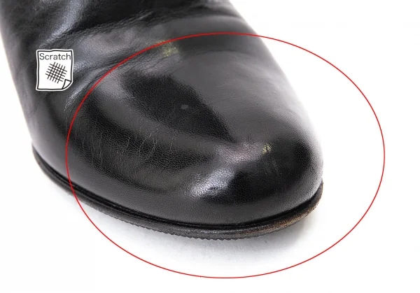 プラダPRADA スムースレザーチャンキーヒールロングブーツ 黒38.5（24.5位） K-71282_010