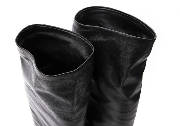 プラダPRADA スムースレザーチャンキーヒールロングブーツ 黒38.5（24.5位） K-71282_012