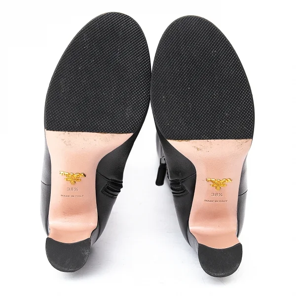 プラダPRADA スムースレザーチャンキーヒールロングブーツ 黒38.5（24.5位） K-71282_006