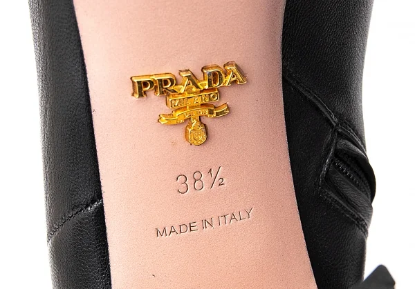 プラダPRADA スムースレザーチャンキーヒールロングブーツ 黒38.5（24.5位） K-71282_007