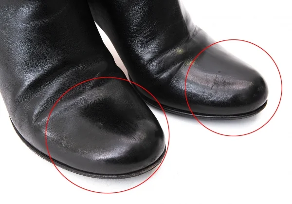 プラダPRADA スムースレザーチャンキーヒールロングブーツ 黒38.5（24.5位） K-71282_008