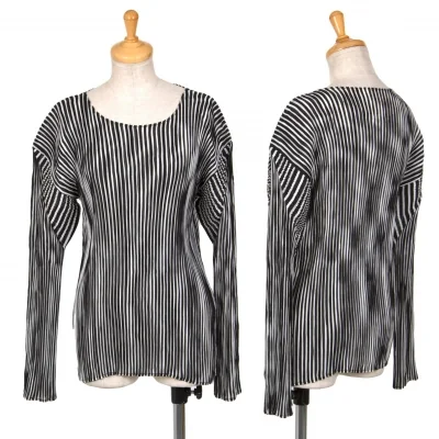 イッセイミヤケISSEY MIYAKEプリーツストライプカットソー 黒白