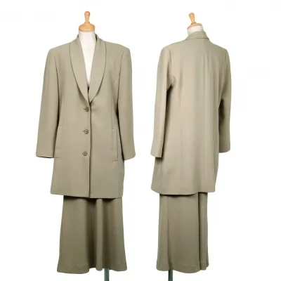 ヨシエイナバyoshie inaba ショールカラーセットアップスーツ グレージュ