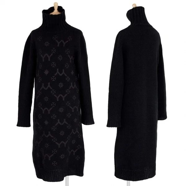 ヨウジヤマモト ファムYohji Yamamoto FEMME YYモノグラムロゴプリントタートルネックニットワンピース 黒2 K-71713_001
