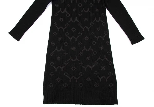 ヨウジヤマモト ファムYohji Yamamoto FEMME YYモノグラムロゴプリントタートルネックニットワンピース 黒2 K-71713_006