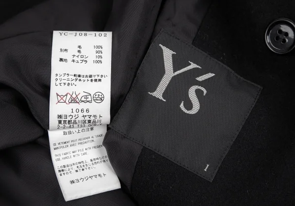 ワイズY's ウールフラノダブルボタンロングジャケット 黒1 K-71728_015