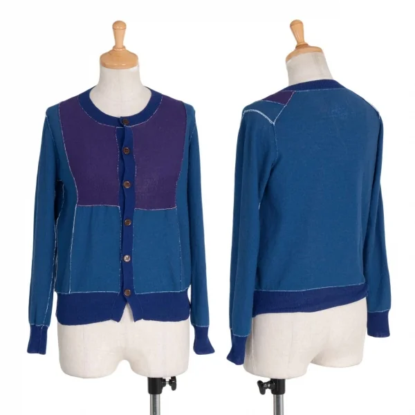 ヨウジヤマモト ファムYohji Yamamoto FEMME パッチワークポリコットンニットカーディガン ブルー紫2 K-71735_001