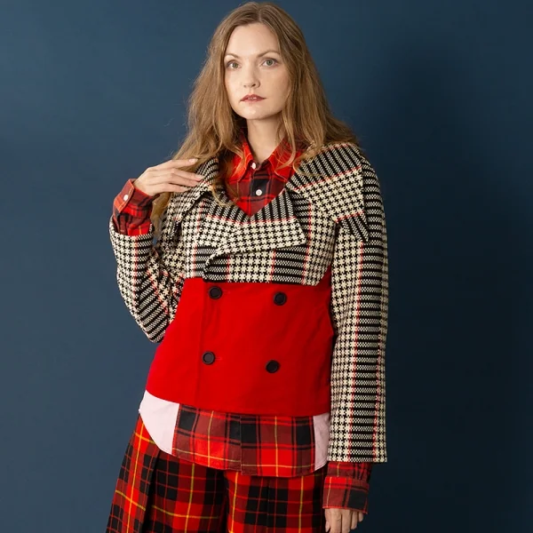 コムデギャルソンCOMME des GARCONSツイードベロア切替ジャケット 白黒赤M K-71740_017