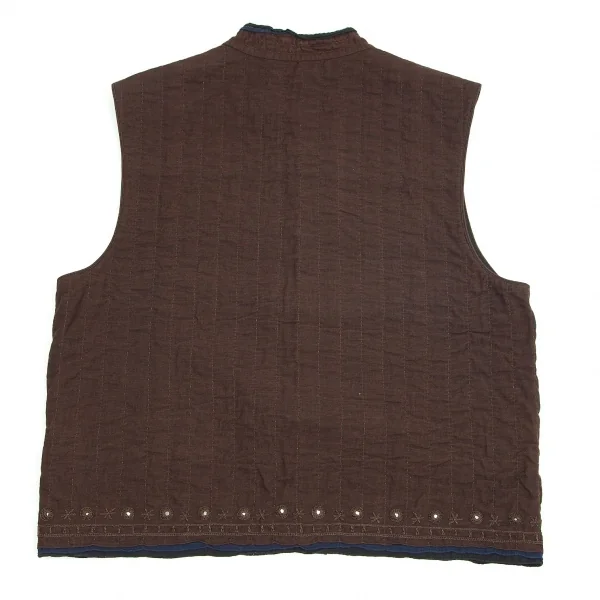 アシャASHA BY MDS インドコットン刺し子刺繍スタンドカラーベスト こげ茶M K-71756_011