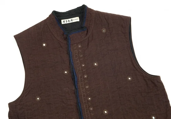 アシャASHA BY MDS インドコットン刺し子刺繍スタンドカラーベスト こげ茶M K-71756_003