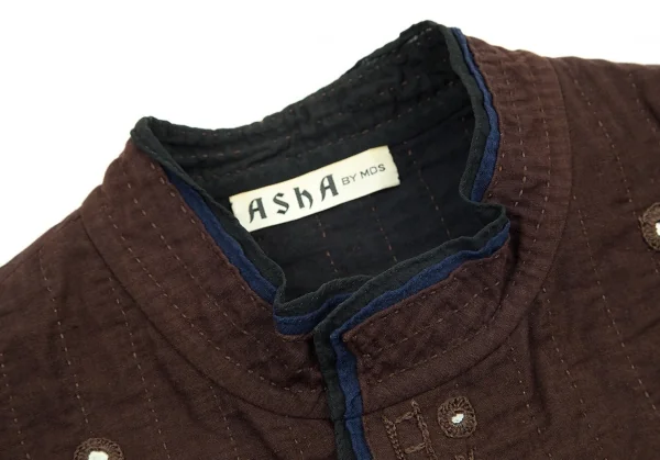 アシャASHA BY MDS インドコットン刺し子刺繍スタンドカラーベスト こげ茶M K-71756_004