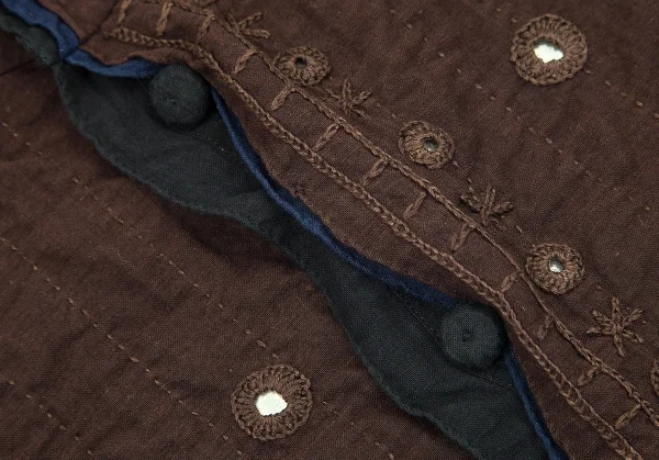 アシャASHA BY MDS インドコットン刺し子刺繍スタンドカラーベスト こげ茶M K-71756_006