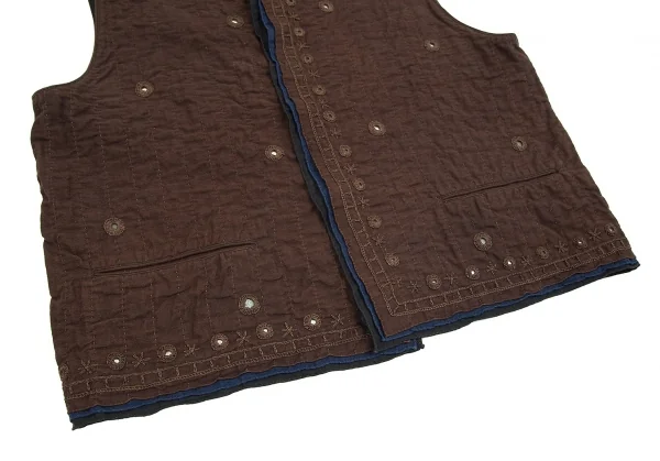 アシャASHA BY MDS インドコットン刺し子刺繍スタンドカラーベスト こげ茶M K-71756_008