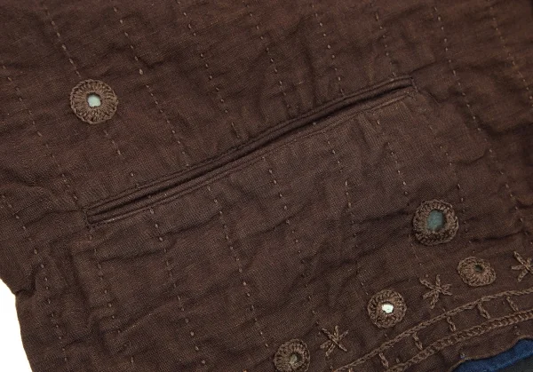 アシャASHA BY MDS インドコットン刺し子刺繍スタンドカラーベスト こげ茶M K-71756_009
