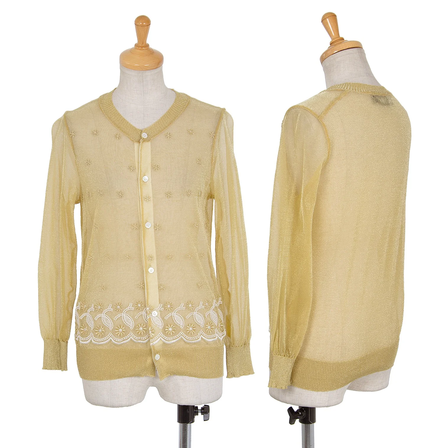 【tricot COMME des GARÇONS】Cardigan dress tricot COMME des GARCONS Embroidery See-through Cardigan Gold XS-S