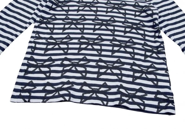 コムコム コムデギャルソンCOMME des GARCONS ボーダーリボンプリントカットソー 白濃紺黒S K-71864_012