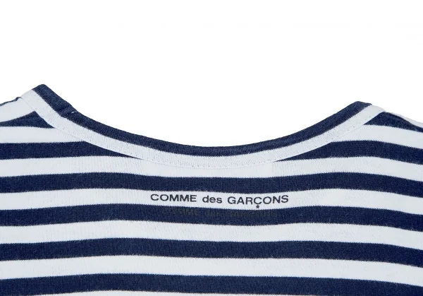コムコム コムデギャルソンCOMME des GARCONS ボーダーリボンプリントカットソー 白濃紺黒S K-71864_015