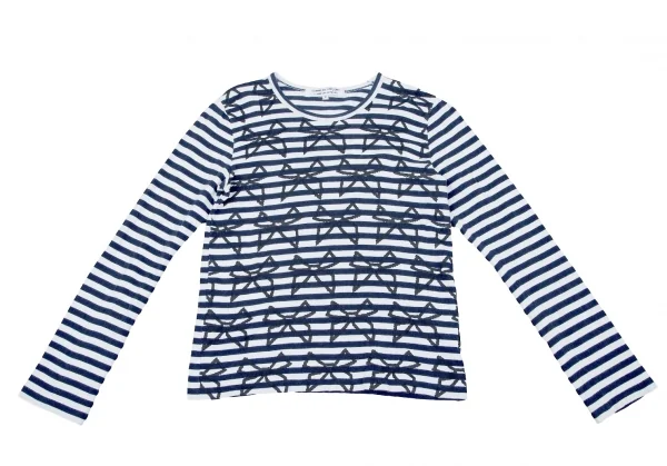 コムコム コムデギャルソンCOMME des GARCONS ボーダーリボンプリントカットソー 白濃紺黒S K-71864_002