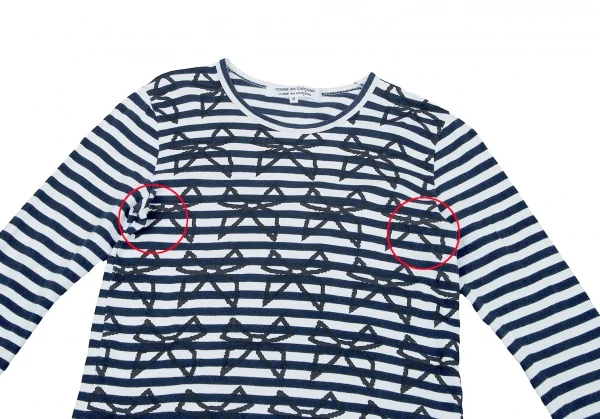 コムコム コムデギャルソンCOMME des GARCONS ボーダーリボンプリントカットソー 白濃紺黒S K-71864_003