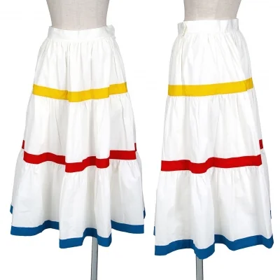 イヴサンローランYves Saint Laurent 3カラーテープ切替コットンスカート 白青黄