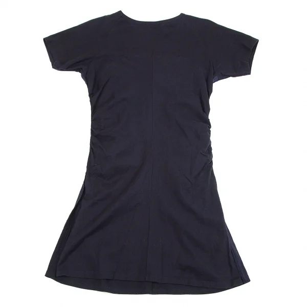 イッセイミヤケ ホワイトレーベルISSEY MIYAKE WHITELABEL サイドギャザーロング丈VネックTシャツ 紺2 K-71897_010