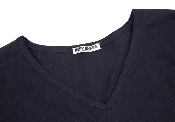 イッセイミヤケ ホワイトレーベルISSEY MIYAKE WHITELABEL サイドギャザーロング丈VネックTシャツ 紺2 K-71897_004