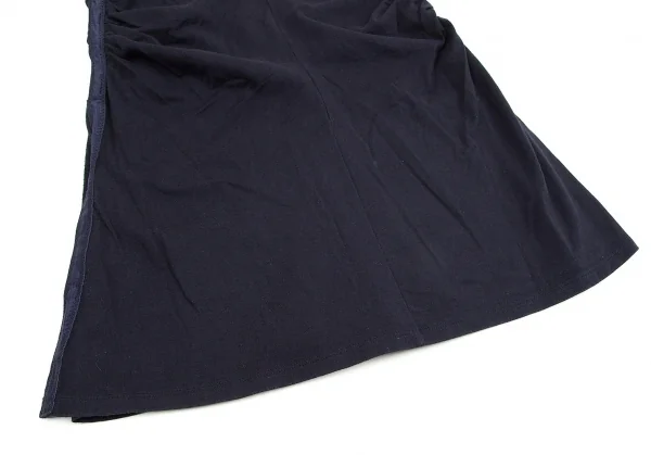 イッセイミヤケ ホワイトレーベルISSEY MIYAKE WHITELABEL サイドギャザーロング丈VネックTシャツ 紺2 K-71897_008