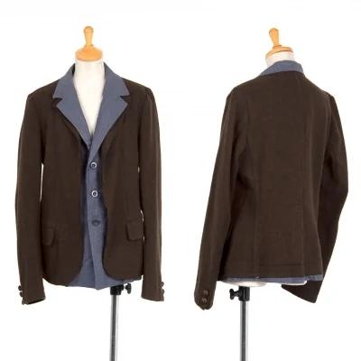 新品!ワイズY's ツィードリネンレイヤードデザインジャケット 茶青