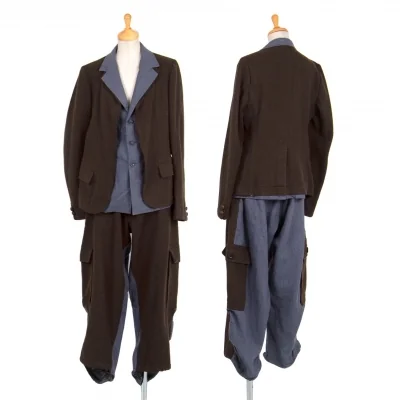 新品!ワイズY's ツィードリネンレイヤードデザインセットアップスーツ 茶青
