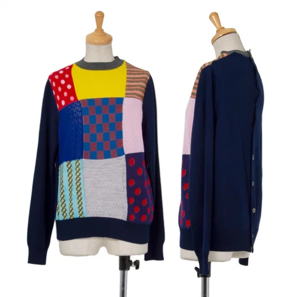 新品!トリコ コムデギャルソンtricot COMME des GARCONS バックボタンパッチワークニット マルチS K-72137_001