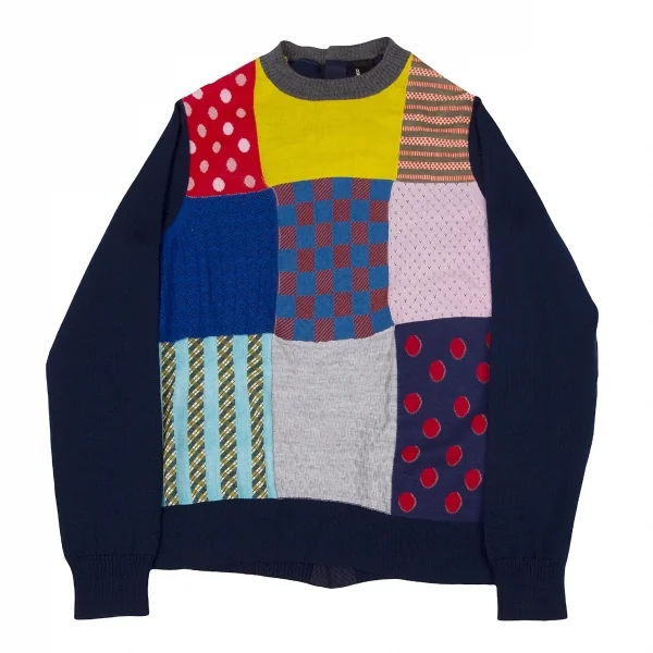 新品!トリコ コムデギャルソンtricot COMME des GARCONS バックボタンパッチワークニット マルチS K-72137_002