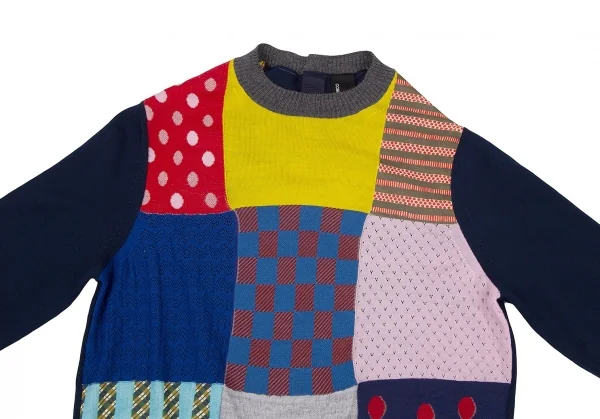 新品!トリコ コムデギャルソンtricot COMME des GARCONS バックボタンパッチワークニット マルチS K-72137_003