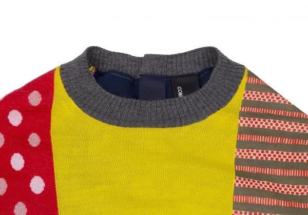 新品!トリコ コムデギャルソンtricot COMME des GARCONS バックボタンパッチワークニット マルチS K-72137_004