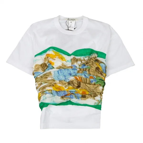 新品ですが…ジュンヤワタナベ コムデギャルソンJUNYA WATANABE COMME des GARCONS柄シルクギャザーコルセット半袖カットソー 白M K-72140_002