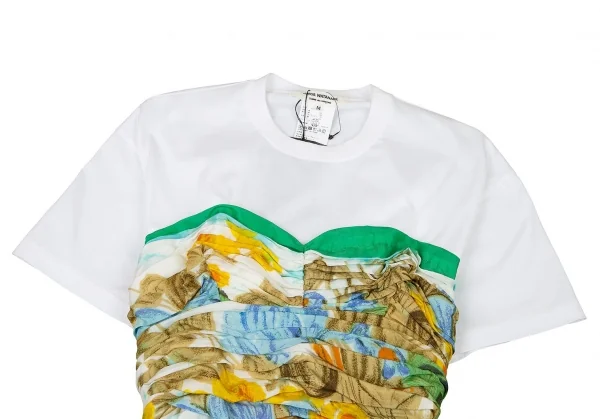 新品ですが…ジュンヤワタナベ コムデギャルソンJUNYA WATANABE COMME des GARCONS柄シルクギャザーコルセット半袖カットソー 白M K-72140_003