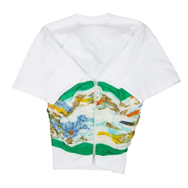 新品ですが…ジュンヤワタナベ コムデギャルソンJUNYA WATANABE COMME des GARCONS柄シルクギャザーコルセット半袖カットソー 白M K-72140_010